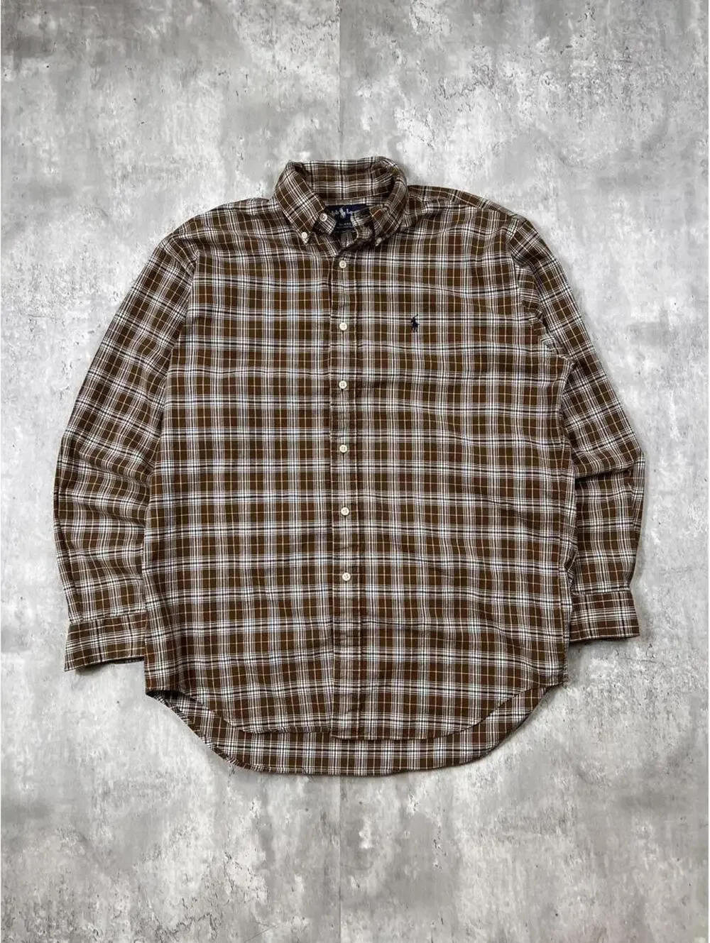 Plaid Button Up Shirt Brown Ralph Lauren Blaire Oxford Preppy Quiet Luxury